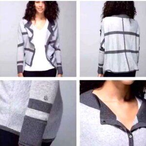 Lululemon After Class Cardigan Stripe Button Down Sweater Womens Small 6 Gray